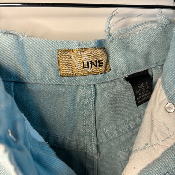 NY Line High Waisted Distressed Sky Blue Canvas Shorts - Picture 3 of 3